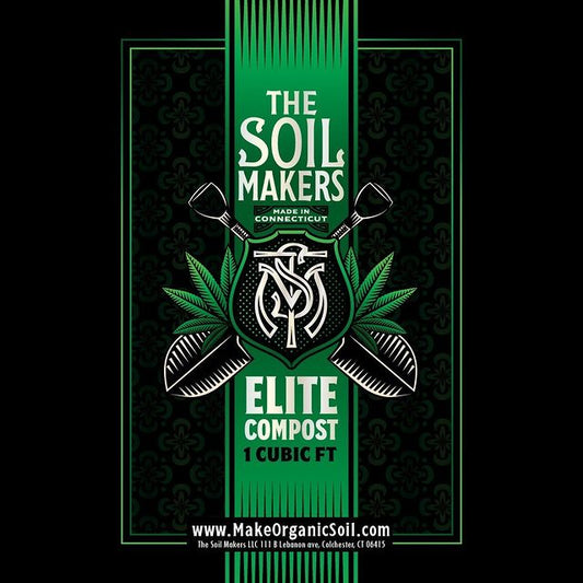 The Soil Makers Elite Compost 1 Cubic Foot bag of premium 100% organic compost for raised beds, container gardens, vegetable gardens, and living soil. Rich in beneficial microorganisms to improve soil structure and support healthy plant growth.