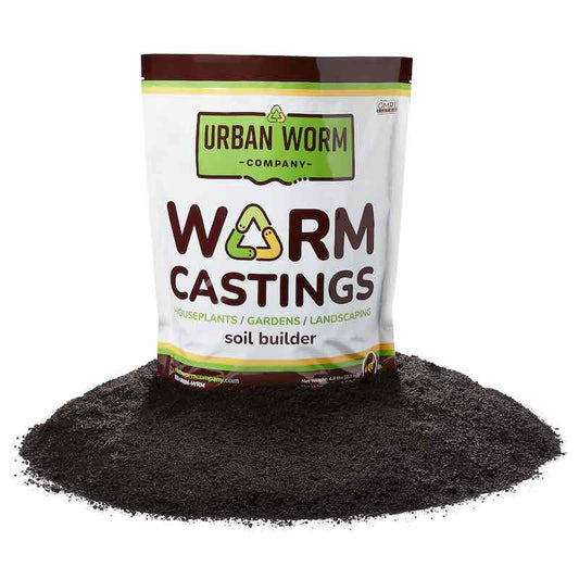 Urban Worm Company organic worm castings approved for organic use, rich in beneficial microbes and humic substances for healthier soil, stronger roots, and improved plant growth.