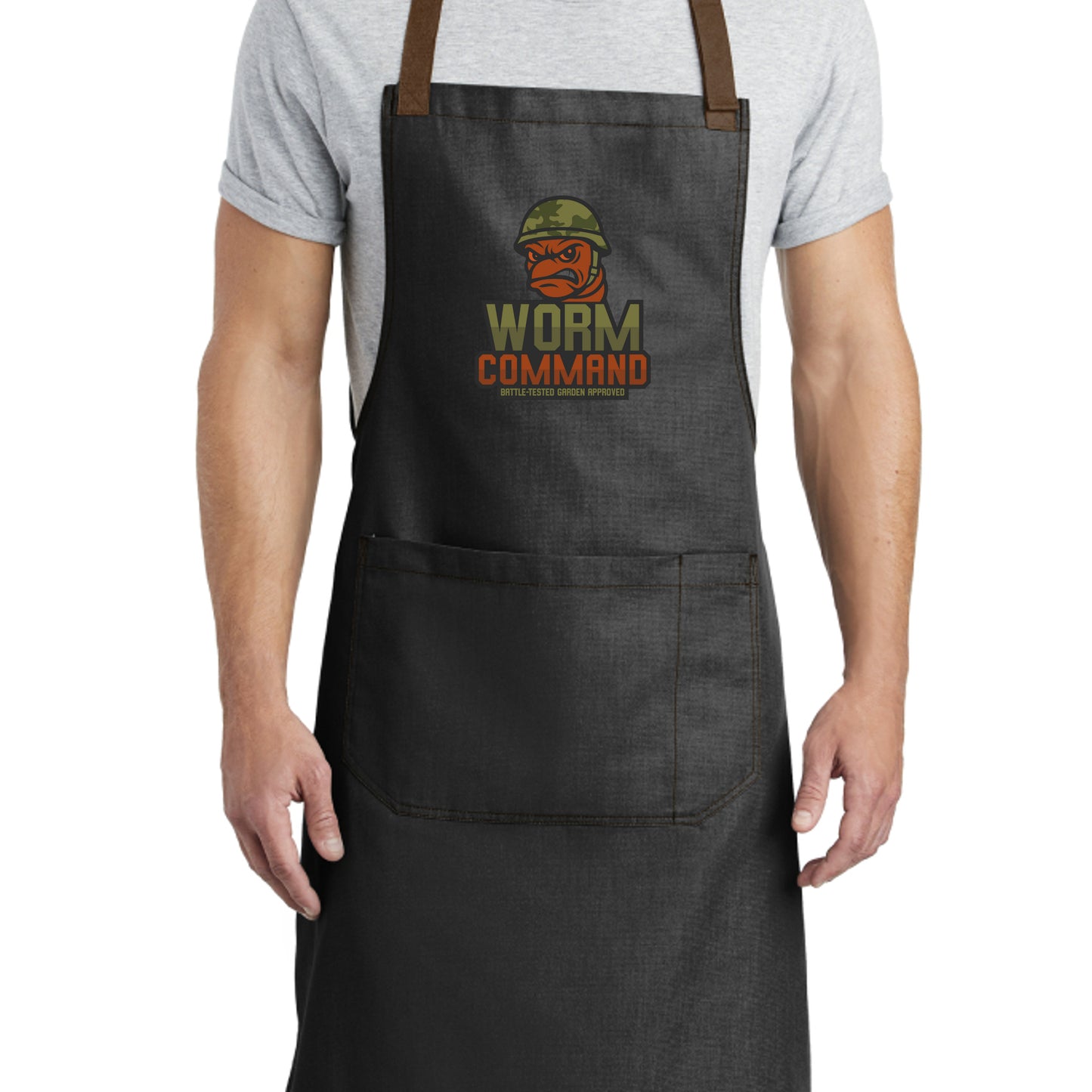 Dark Midnight Port Authority A800 heavy-duty garden bib apron with multiple pockets for gardening, composting, worm farming, and harvesting vegetables.