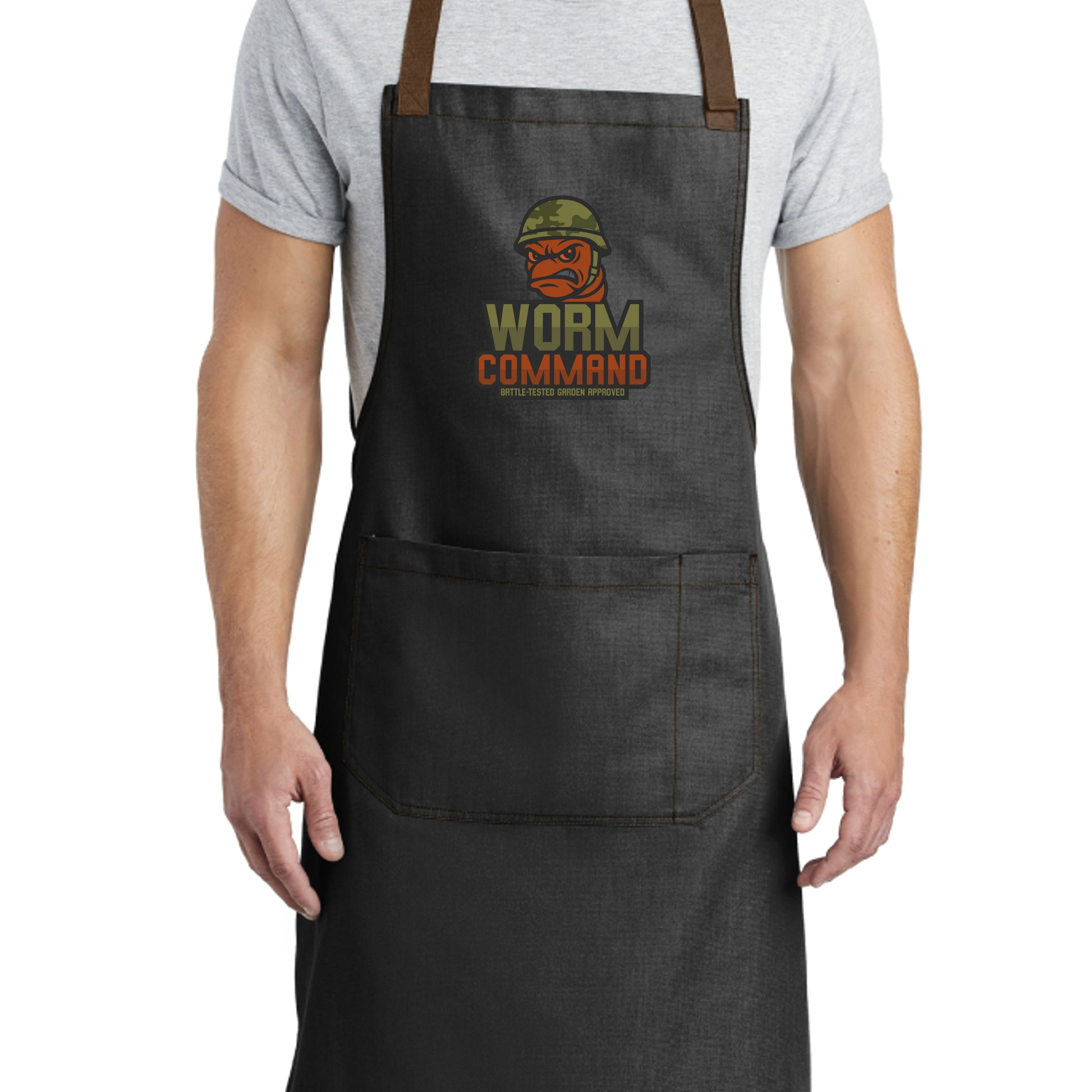 Dark Midnight Port Authority A800 heavy-duty garden bib apron with multiple pockets for gardening, composting, worm farming, and harvesting vegetables.