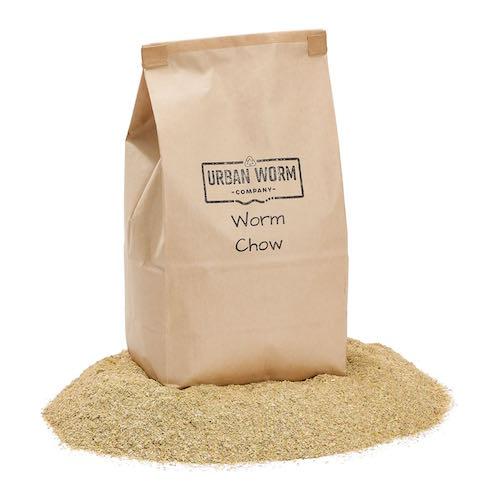 Urban Worm Chow premium protein-rich worm food for composting worms, vermicomposting systems, worm farms, and bait worm production.